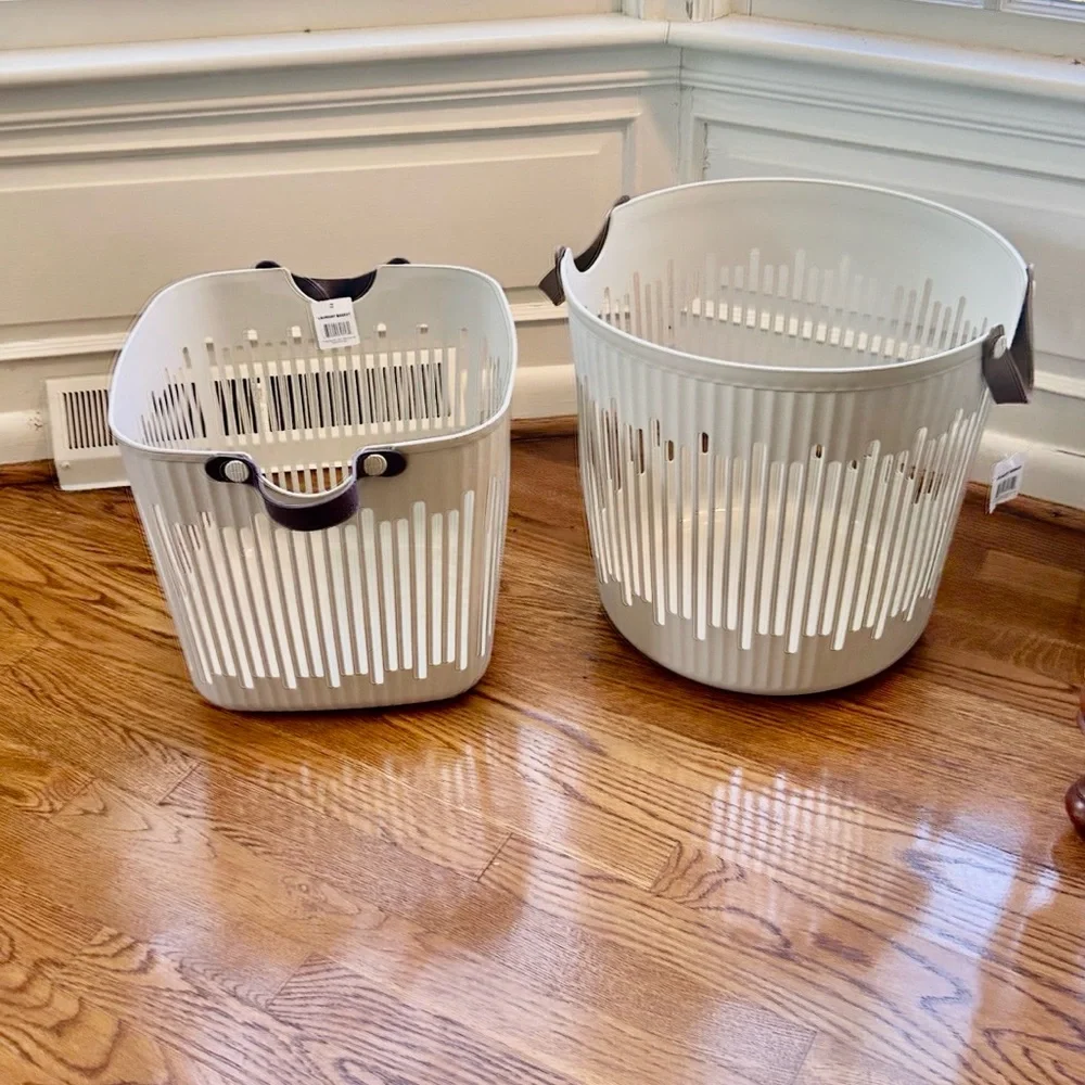 Scandinavian Japandi Storage Basket Set Leather Handles Nordic Laundry Bins 2